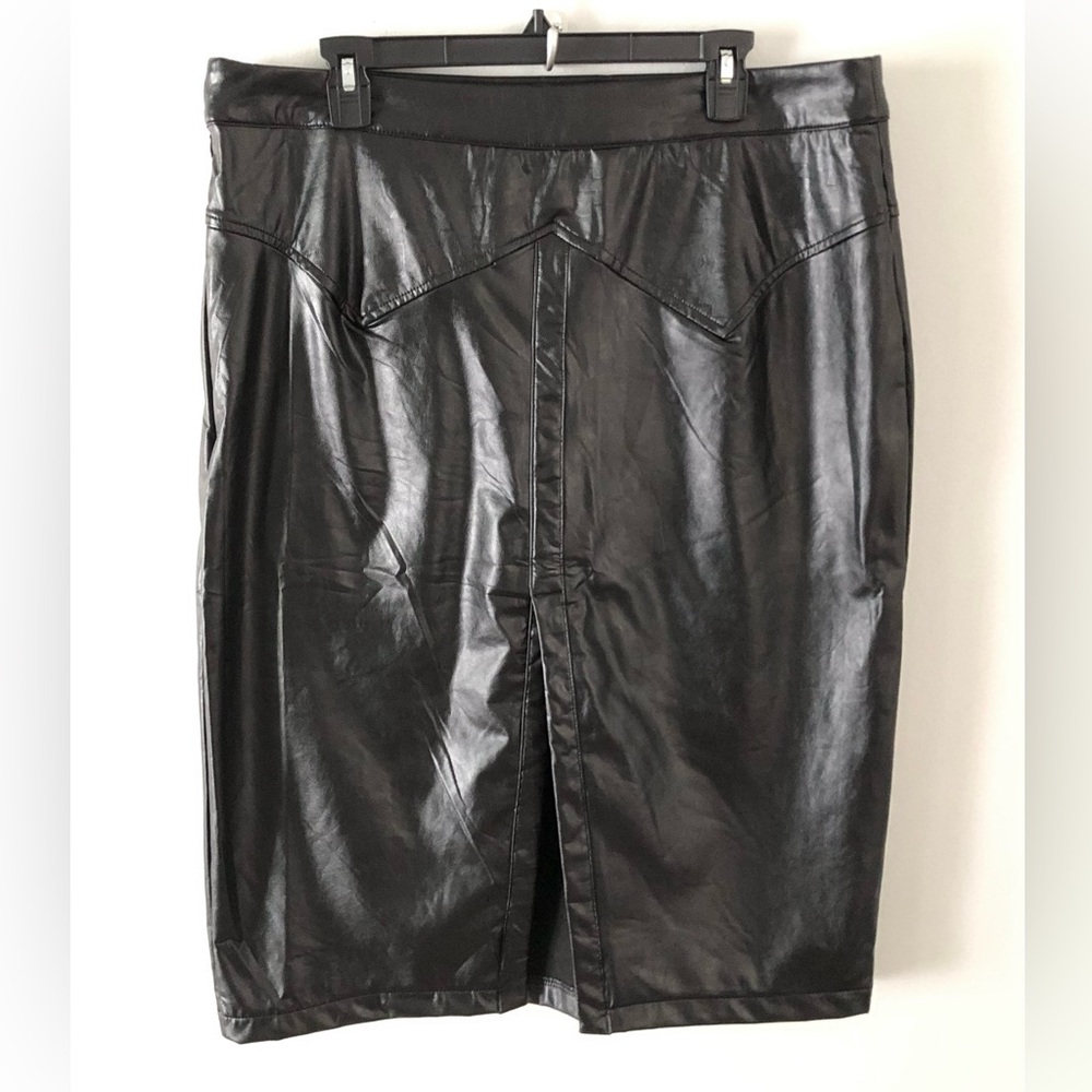 2 Fly Black Faux Leather Pencil Skirt Rockabilly Western Goth Alternative 2X